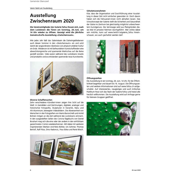 Mitteilungsblatt Oberuzwil / Ausstellung Zwischenraum 2020