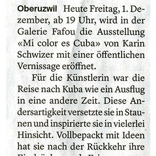 Wiler Zeitung / Karin Schwizer in der Galerie Fafou