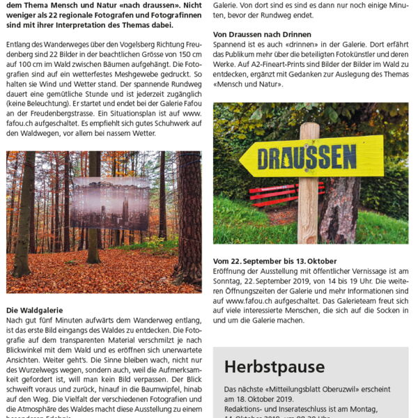 Mitteilungsblatt Oberuzwil / 22 wetterfeste Fotos im Wald