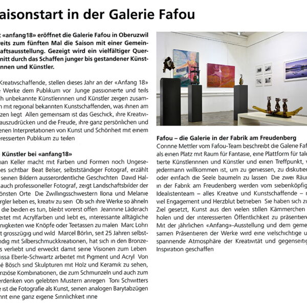 Mitteilungsblatt Oberuzwil / Saisonstart in der Galerie Fafou